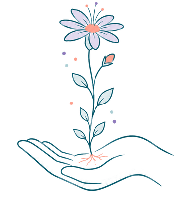 Cupped hand holding a small wildflower