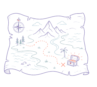 A treasure map with a path winding to the marked spot