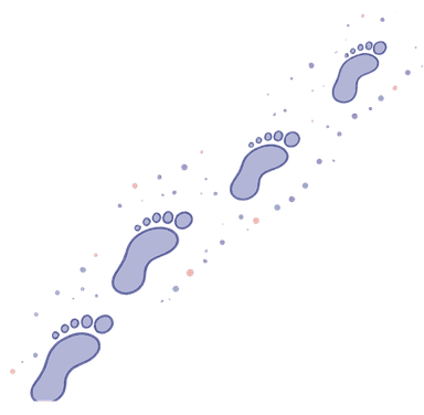A trail of footprints walking forward